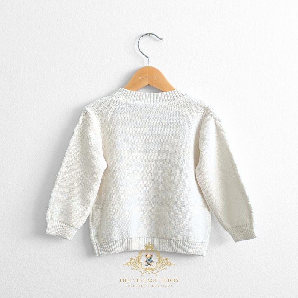 NWT Lovely Girls Cardigan Sweater Knitted Long Sleeve Flower Design White 2-3T - Picture 2 of 4
